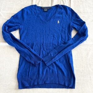 Ralph Lauren Sport Blue Merino Wool Blend V-Neck Sweater